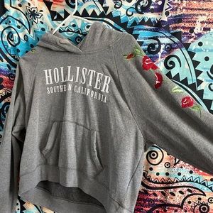 Large cropped Hollister hoodie with embroidery